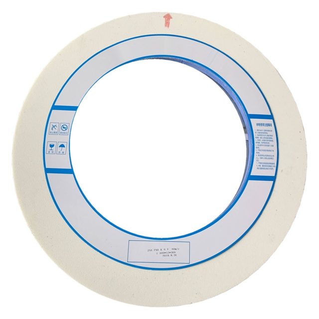 Large white vitrified wheel with a blank private-label ring